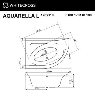 Гидромассажная ванна WHITECROSS Aquarella 0108.170110.100.ULTRA.GL левая 170x110 см Ultra золото